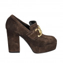 Woman's mocassin with platform and chain in brown suede heel 9 - Available sizes:  32, 34, 42, 43