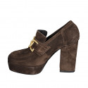 Woman's mocassin with platform and chain in brown suede heel 9 - Available sizes:  32, 34, 42, 43