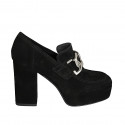 Woman's mocassin with platform and chain in black suede heel 9 - Available sizes:  43, 44