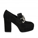 Woman's mocassin with platform and chain in black suede heel 9 - Available sizes:  43