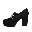 Woman's mocassin with platform and chain in black suede heel 9 - Available sizes:  43, 44