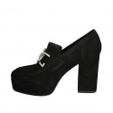 Woman's mocassin with platform and chain in black suede heel 9 - Available sizes:  43