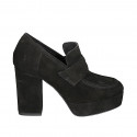 Woman's mocassin with platform in black suede heel 9 - Available sizes:  33, 34, 42, 43