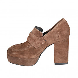 Mocassin pour femmes avec plateforme en daim marron clair talon 9 - Pointures disponibles:  42, 43 2