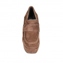 Woman's mocassin with platform in light brown suede heel 9 - Available sizes:  33, 34, 42, 43