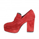 Woman's mocassin with platform in dark red suede heel 9 - Available sizes:  32, 34, 42, 43
