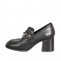 Mocasin pour femmes avec accessoire en cuir noir talon 6 - Pointures disponibles:  44