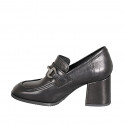 Woman's loafer with accessory in black leather heel 6 - Available sizes:  44
