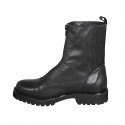 Woman's ankle boot with captoe, front zipper and elastic band in black leather heel 3 - Available sizes:  32, 45