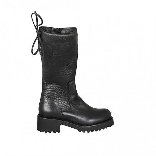 Bottes pour femmes avec lacet posterieur et fermeture éclair en cuir noir talon 5 - Pointures disponibles:  42, 43