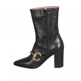 Stivaletto a punta da donna con cerniera e accessorio in pelle nera tacco 8 - Misure disponibili: 43 2