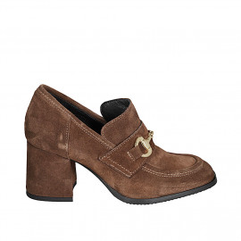 Woman's mocassin with accessory in brown suede heel 6 - Available sizes: 43