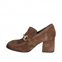 Woman's mocassin with accessory in brown suede heel 6 - Available sizes:  32, 33, 43, 44, 45