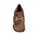 Woman's mocassin with accessory in brown suede heel 6 - Available sizes:  32, 33, 43, 44, 45