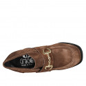 Woman's mocassin with accessory in brown suede heel 6 - Available sizes:  32, 33, 43, 44, 45