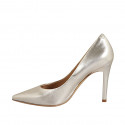 ﻿Escarpin élégant à bout pointu pour femmes en cuir lamé platine talon 9 - Pointures disponibles:  31, 34, 42, 43
