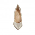 ﻿Escarpin élégant à bout pointu pour femmes en cuir lamé platine talon 9 - Pointures disponibles:  31, 34, 42, 43