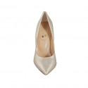 ﻿Zapato de salon puntiagudo elegante para mujer en piel laminada platino tacon 9 - Tallas disponibles:  31, 34, 42, 43, 45