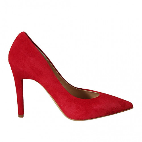 ﻿Women's pointy pump shoe in red suede heel 9 - Available sizes:  31, 33, 34, 42, 43