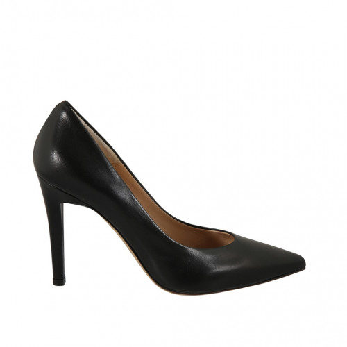 ﻿Escarpin à bout pointu pour femmes en cuir noir avec talon 9 - Pointures disponibles:  45, 46