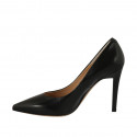 ﻿Woman's pointy pump in black leather with heel 9 - Available sizes:  45, 46