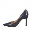 ﻿Zapato de salón puntiagudo para mujer en piel azul oscuro tacon 9 - Tallas disponibles:  34, 43, 46