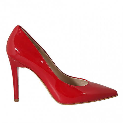 ﻿Zapato de salon para mujer en charol rojo tacon 9 - Tallas disponibles:  32, 33, 34, 42, 43