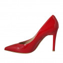 ﻿Zapato de salon para mujer en charol rojo tacon 9 - Tallas disponibles:  32