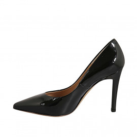 ﻿Escarpin à bout pointu pour femmes en cuir verni noir talon 9 - Pointures disponibles:  32 2