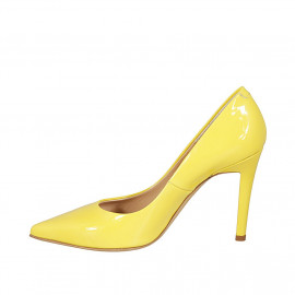 ﻿Escarpin à bout pointu pour femmes en cuir verni jaune talon 9 - Pointures disponibles:  31, 34, 42, 43 2