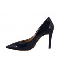 ﻿Escarpin à bout pointu pour femmes en cuir verni bleu foncé talon 9 - Pointures disponibles:  34, 42, 44