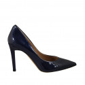 ﻿Escarpin à bout pointu pour femmes en cuir verni bleu foncé talon 9 - Pointures disponibles:  34, 42, 44