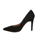 ﻿Escarpin pour femmes à bout pointu en daim noir avec talon 9 - Pointures disponibles:  42, 43
