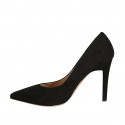 ﻿Zapato de salon puntiagudo en gamuza de color negro para mujer tacon 9 - Tallas disponibles:  42, 43, 45