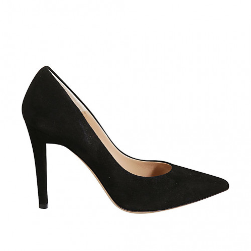 ﻿Escarpin pour femmes à bout pointu en daim noir avec talon 9 - Pointures disponibles:  42, 43, 45