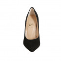 ﻿Zapato de salon puntiagudo en gamuza de color negro para mujer tacon 9 - Tallas disponibles:  42, 43, 45