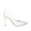 ﻿Escarpin à bout pointu pour femmes en cuir blanc talon 9 - Pointures disponibles:  42, 43, 44