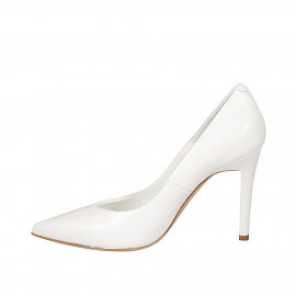 ﻿Escarpin à bout pointu pour femmes en cuir blanc talon 9 - Pointures disponibles:  42, 43, 44 2