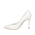 ﻿Escarpin à bout pointu pour femmes en cuir blanc talon 9 - Pointures disponibles:  42, 43, 44