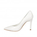 ﻿Woman's pointy pump shoe in white leather heel 9 - Available sizes:  34, 42, 43, 44, 45, 46