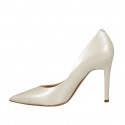 ﻿Zapato a punta de salón para mujer en piel marfil perlado tacon 9 - Tallas disponibles:  31, 33, 34, 42, 44, 45, 46, 47