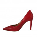 ﻿Woman's pointy pump shoe in red leather heel 9 - Available sizes:  34