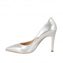 ﻿Escarpin élégant à bout pointu pour femmes en cuir lamé argent talon 9 - Pointures disponibles:  31, 46