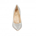 ﻿Escarpin élégant à bout pointu pour femmes en cuir lamé argent talon 9 - Pointures disponibles:  31, 46