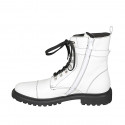 Woman's laced combat style ankle boot with zipper, captoe and buckle in white leather heel 3 - Available sizes:  42