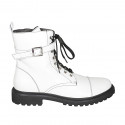 Woman's laced combat style ankle boot with zipper, captoe and buckle in white leather heel 3 - Available sizes:  42