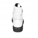 Bottines pour femmes stil combat avec lacets, bout droit, boucle et fermeture éclair en cuir blanc talon 3 - Pointures disponibles:  42