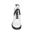 Woman's laced combat style ankle boot with zipper, captoe and buckle in white leather heel 3 - Available sizes:  42