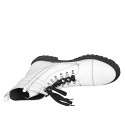 Woman's laced combat style ankle boot with zipper, captoe and buckle in white leather heel 3 - Available sizes:  42