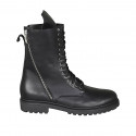 Woman's laced ankle boot with zippers in black leather heel 3 - Available sizes:  45
